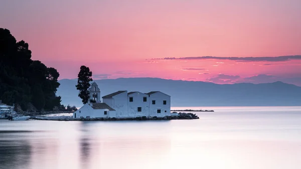 Vlacherna Biara Corfu Yunani Saat Matahari Terbit — Stok Foto