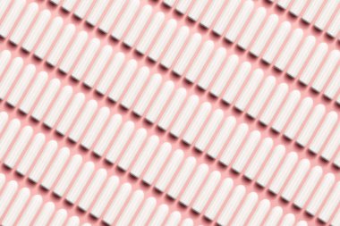 Yumuşak pembe arka planda ambalajsız tamponlar dikdörtgen. Modern kadın samimi jinekolojik hijyen. Eko sıfır atık kavramı. Metin için yer yeri kopyalayın. Düz yatma