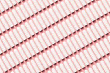 Yumuşak pembe arka planda ambalajsız tamponlar dikdörtgen. Modern kadın samimi jinekolojik hijyen. Eko sıfır atık kavramı. Metin için yer yeri kopyalayın. Düz yatma