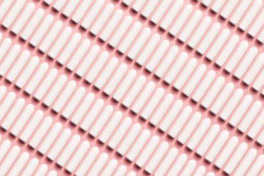 Yumuşak pembe arka planda ambalajsız tamponlar dikdörtgen. Modern kadın samimi jinekolojik hijyen. Eko sıfır atık kavramı. Metin için yer yeri kopyalayın. Düz yatma