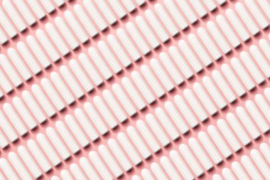 Yumuşak pembe arka planda ambalajsız tamponlar dikdörtgen. Modern kadın samimi jinekolojik hijyen. Eko sıfır atık kavramı. Metin için yer yeri kopyalayın. Düz yatma