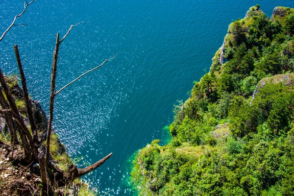 Bela Vista Lago Garda Partir Estrada Ponale Com Céu Azul — Fotografia de Stock