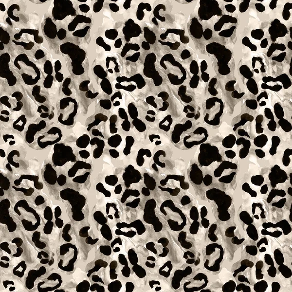 Snow leopard or jaguar coat seamless pattern with black rossetes on gray brown background. Exotic wild animal skin print.