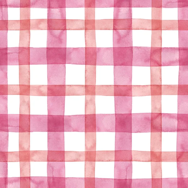 Bright pastel pink plaid checkered seamless pattern. Watercolor stripes and lines on white background. Kilt print for rextile, fabric, wrapping paper, wallpapers. — Stock Photo, Image