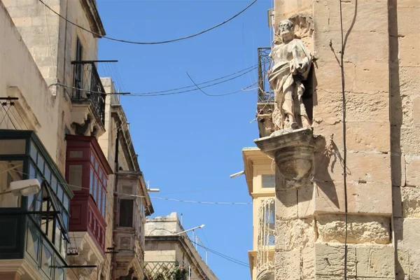 Marsaskala Malta Červenec 2016 Socha Rohu Obytného Maltského Domu Malém — Stock fotografie