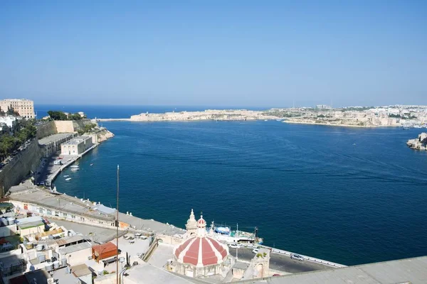 Valletta Málta 2019 Augusztus Dome Catholic Cathedral Kilátás Nagy Kikötő — Stock Fotó