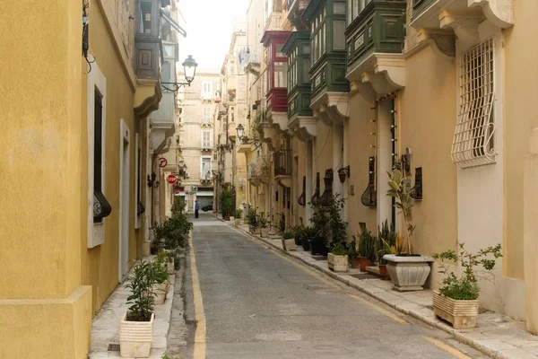 Валлетта Мальта Август 2019 Года Старая Улица Украшенная Многочисленными Растениями — стоковое фото