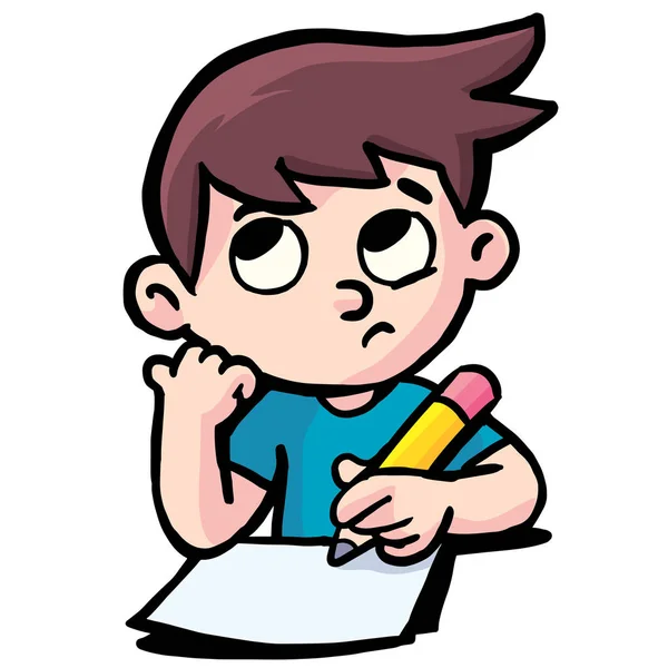 Endişeli küçük çocuk okulda test çözer