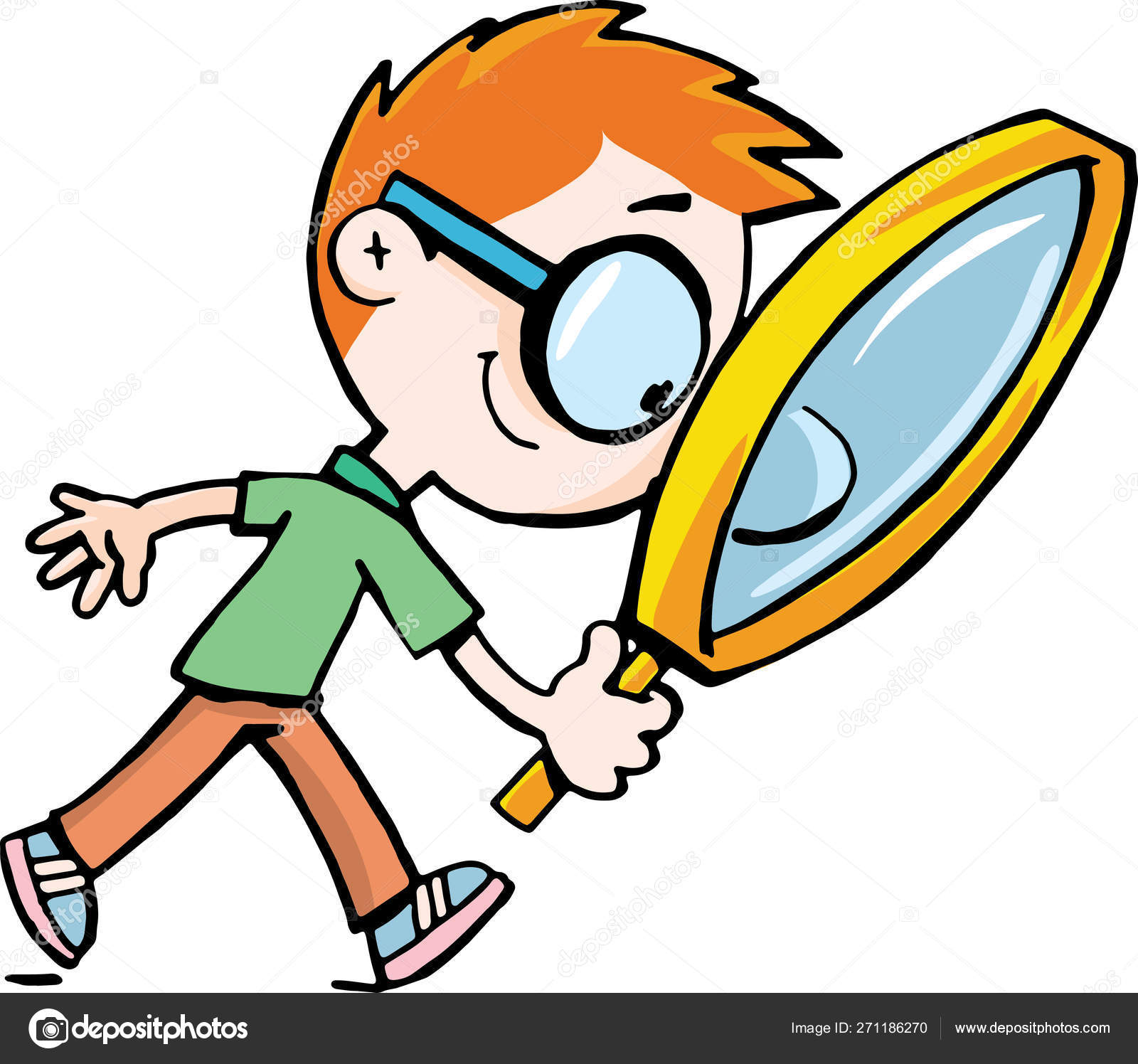 Boy Scientist Traces Tracks Magnifying Glass Stock Vector Image by  © #271186270