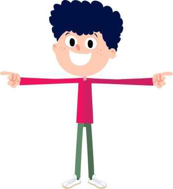 elleriyle sol ve sağ tarafı gösteren çocuk