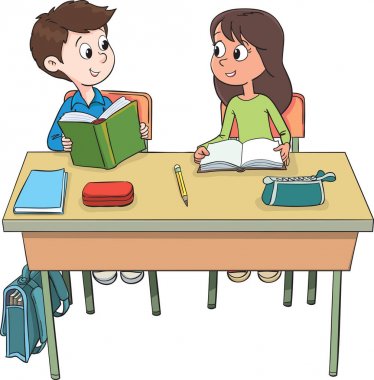 erkek ve kız okulda bankta oturup konuşmak