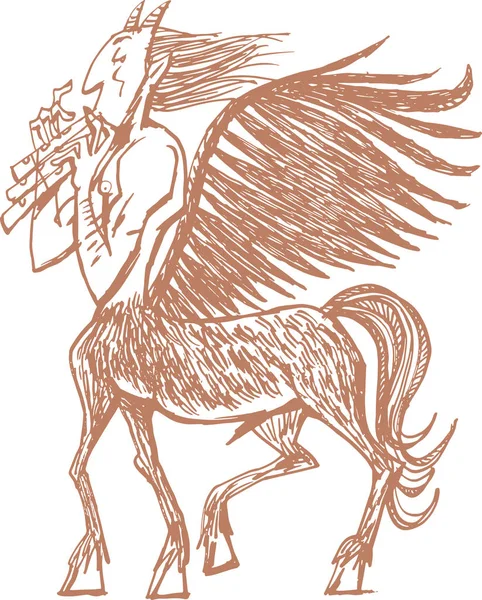 Мистический Кентавр Крыльями Играет Флейте Иллюстрация Древнегреческого Мифа — стоковый вектор
