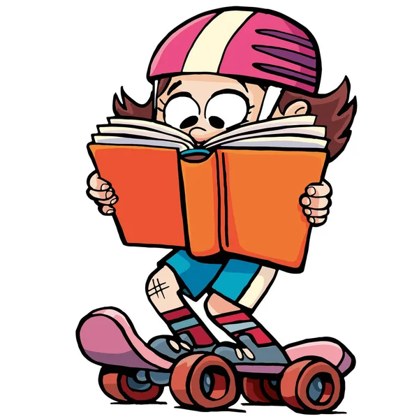 kız bir kaykay sürmek ve bir kitap okur
