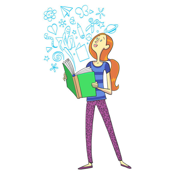 девушка и творческий мир из книги
