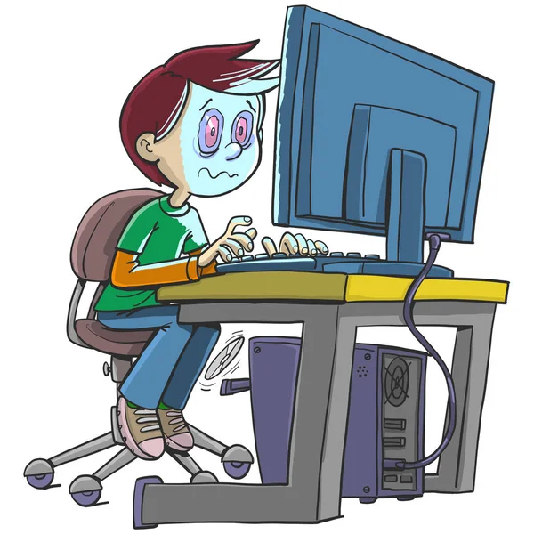 正在催眠地凝视着电脑屏幕的青少年 — 图库矢量图片