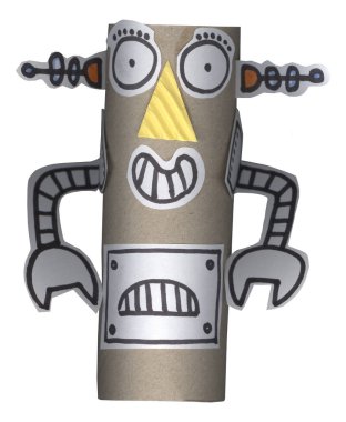 Ekolojik sanat ve el işi karton eğlence tüpü robotu