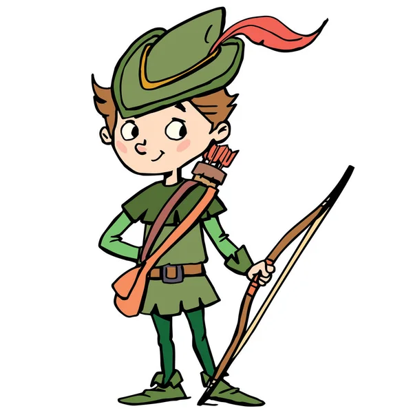 Robin Hood Junge Mit Pfeil Und Bogen — Stockvektor