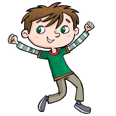 Çocuk kolları havada sevinçten zıplıyor.