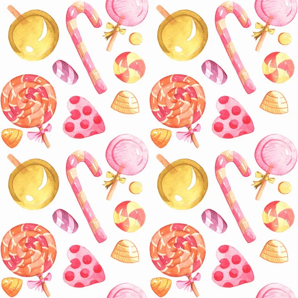 Watercolor seamless pattern on the candy theme.