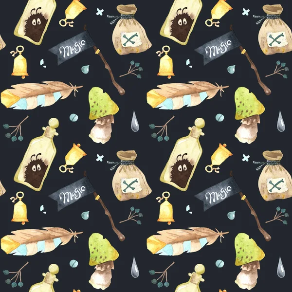 Sihirli tema suluboya dikişsiz desen.