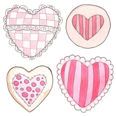 Sevgililer Günü için elemanların suluboya seti.