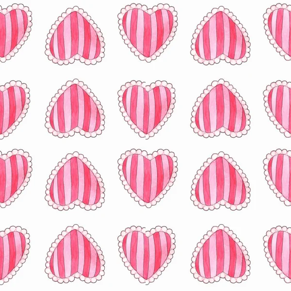 Hand Getekende Naadloze Patroon Met Schattige Harten Valentine Day Achtergrond — Stockfoto