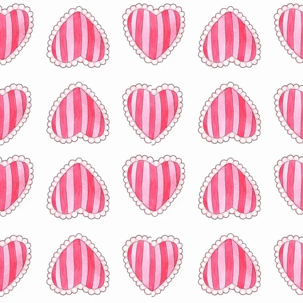 Hand drawn seamless pattern with cute hearts, Valentine`s day background.