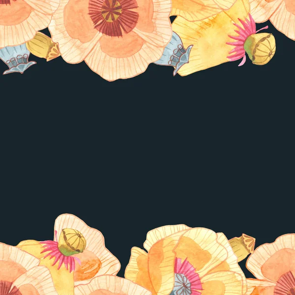 Renkli Çiçeklerin Parlak Çerçevesi Davetiye Tebrik Kartı Duvar Kağıdı Tasarımı — Stok fotoğraf