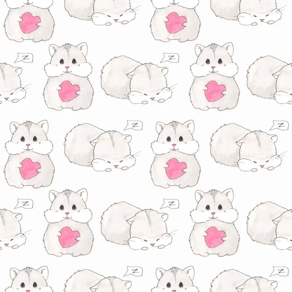 Tatlı hamsterlarla suluboya kusursuz desen.