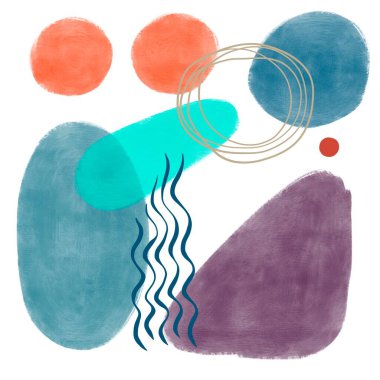 Pastel ve geometrik şekilli geometrik poster. Soyut modern moda baskısı. İskandinav tarzı. El çizimi illüstrasyon. 