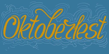 Oktoberfest el yazısı. Tebrik kartları ve afişler için tasarım. Bira Festivali. Şablon kutlaması tasarla. Dijital illüstrasyon.