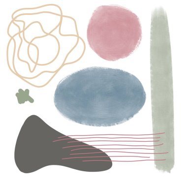 Pastel ve geometrik şekilli geometrik poster. Soyut modern moda baskısı. İskandinav tarzı. El çizimi illüstrasyon.