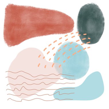 Pastel ve geometrik şekilli geometrik poster. Soyut modern moda baskısı. İskandinav tarzı. El çizimi illüstrasyon.