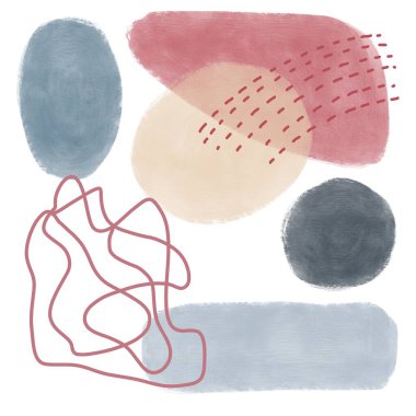 Pastel ve geometrik şekilli geometrik poster. Soyut modern moda baskısı. İskandinav tarzı. El çizimi illüstrasyon.