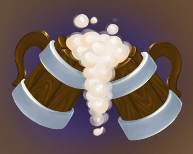 İki kupa biranın JPEG görüntüsü. Bol köpüklü içecekler.. 