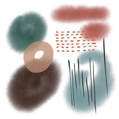 Pastel ve geometrik şekilli dijital poster. Soyut modern moda baskısı. İskandinav tarzı. El çizimi illüstrasyon.