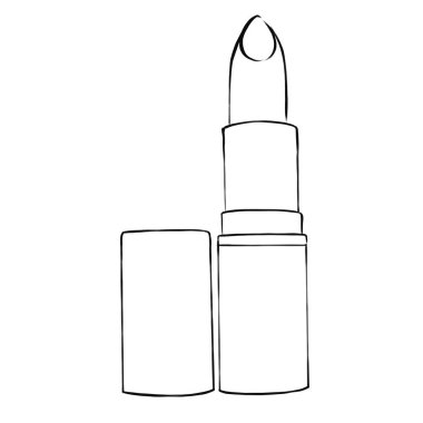 Karalama ruj ikonu. Güzellik tabelaları, makyaj çizimleri. Bir kozmetik mağazası için ince doğrusal logo.