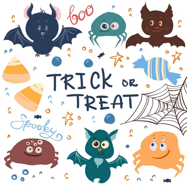 Digitální Sada Halloween Prvků Jasně Ručně Kreslené Prvky Dýně Domy — Stock fotografie