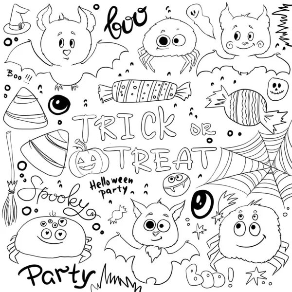 Dijital cadılar bayramı elementleri. Parlak el yapımı elementler, balkabakları, evler, mantarlar, kemikler, kafatasları, yıldızlar, şekerler.