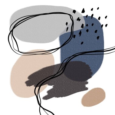 Pastel ve geometrik şekilli geometrik poster. Soyut modern moda baskısı. İskandinav tarzı. El çizimi illüstrasyon.