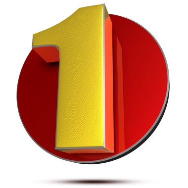 Beyaz arka planda 1 3d numara render. (Kırpma Yolu ile).