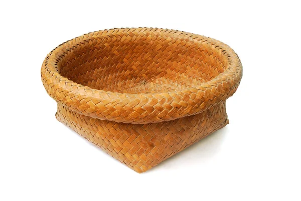 Weave Bamboo Basket White Background Clipping Path — Stock Photo, Image