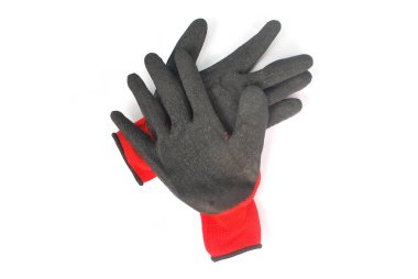 Beyaz arka planda siyah kauçuk bileşik eldiven. (Kırpma Yolu ile).