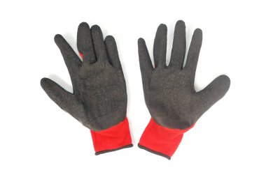 Beyaz arka planda siyah kauçuk bileşik eldiven. (Kırpma Yolu ile).