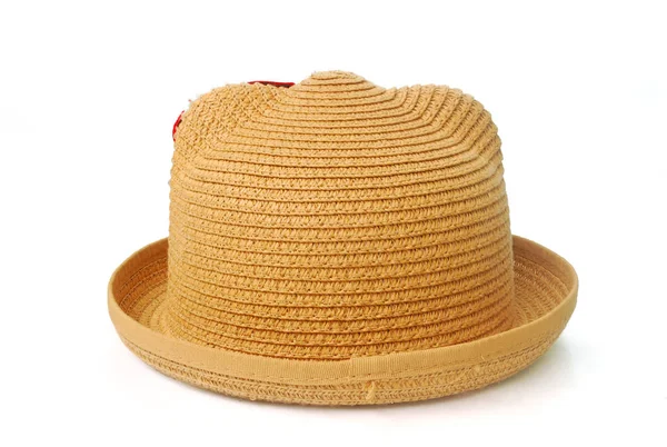 Cappello Marrone Paglia Bambini Sfondo Bianco Con Percorso Ritaglio — Foto Stock