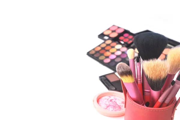 Background Cosmetic Equipment Blush Brush White Background — Stock Photo, Image