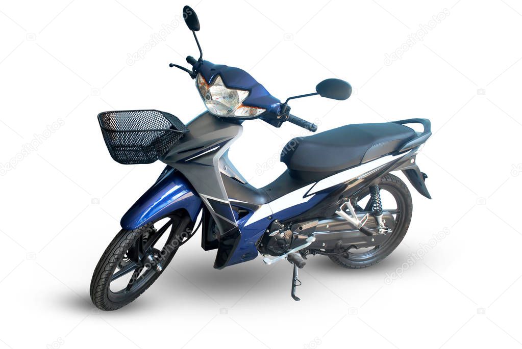 Blue motorcycle on white background. With Clipping Path.