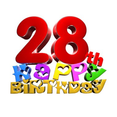 Kremsi pembe tonlu arka plan 28 happy birthday 3d. (Kırpma Yolu ile).