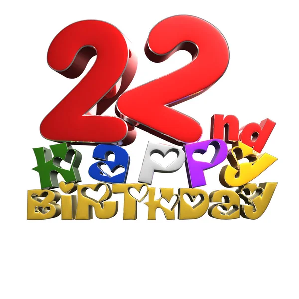 22日生日快乐3D渲染在白色背景 带剪切路径 — 图库照片