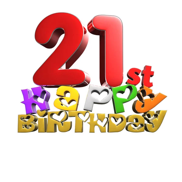 21日生日快乐3D渲染在白色背景 带剪切路径 — 图库照片